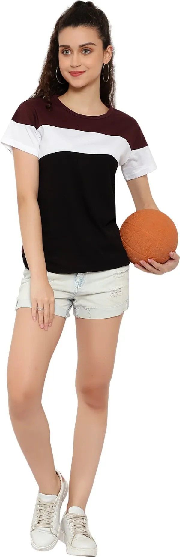 Purple_Pure_Cotton_Short_Sleeve_Colorblock_Round_Neck_Regular_T-Shirt_For_Women