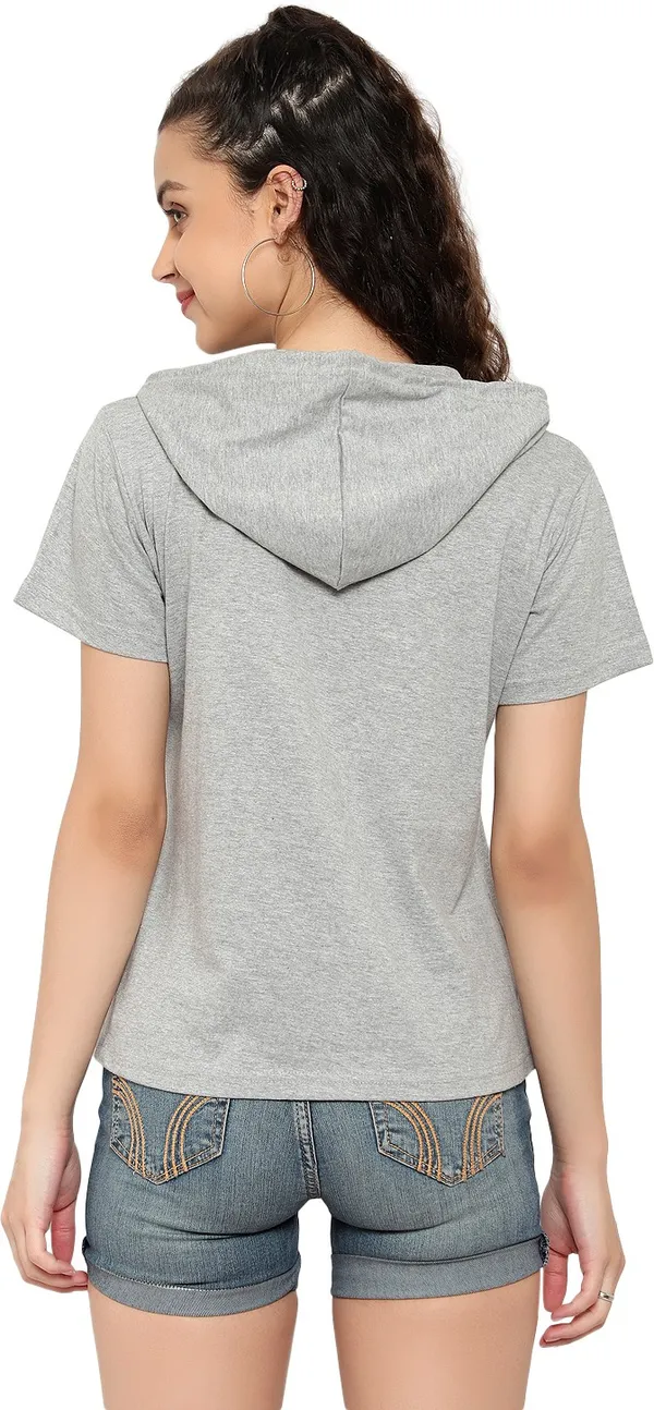 Grey_Pure_Cotton_Short_Sleeve_Self_Design_Hooded_Neck_Regular_T-Shirt_For_Women