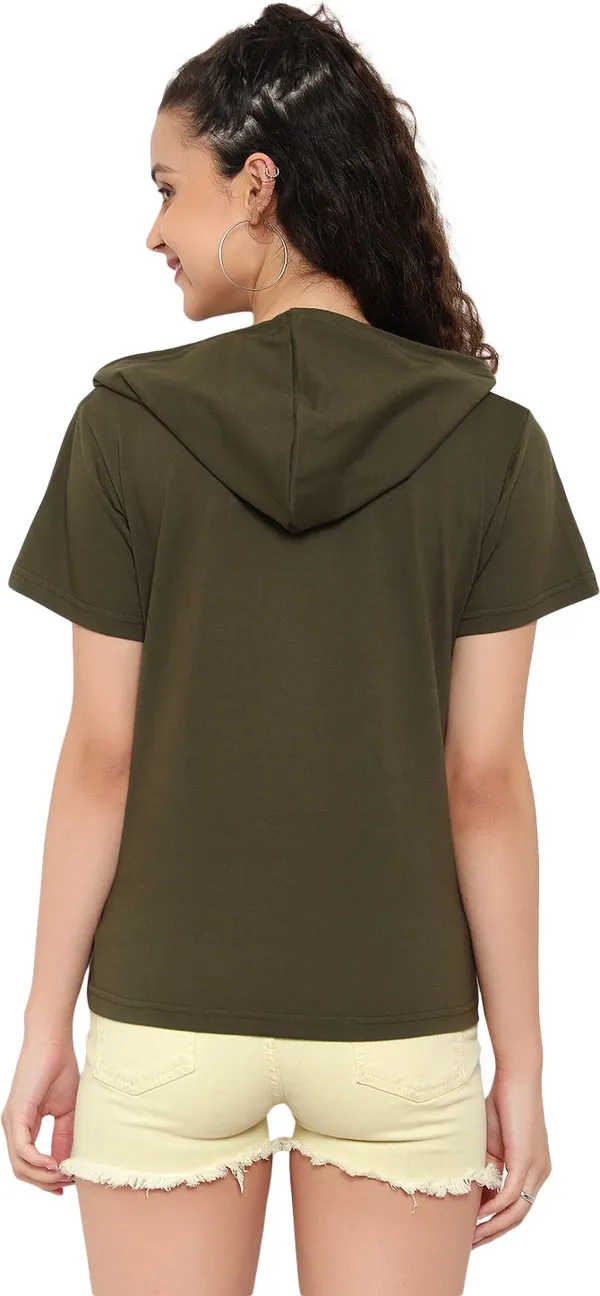 Dark_Green_Pure_Cotton_Short_Sleeve_Solid_Hooded_Neck_Regular_T-Shirt_For_Women