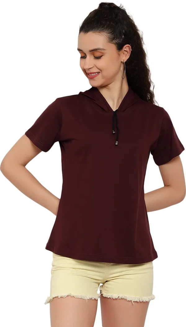 Purple_Pure_Cotton_Short_Sleeve_Solid_Hooded_Neck_Regular_T-Shirt_For_Women