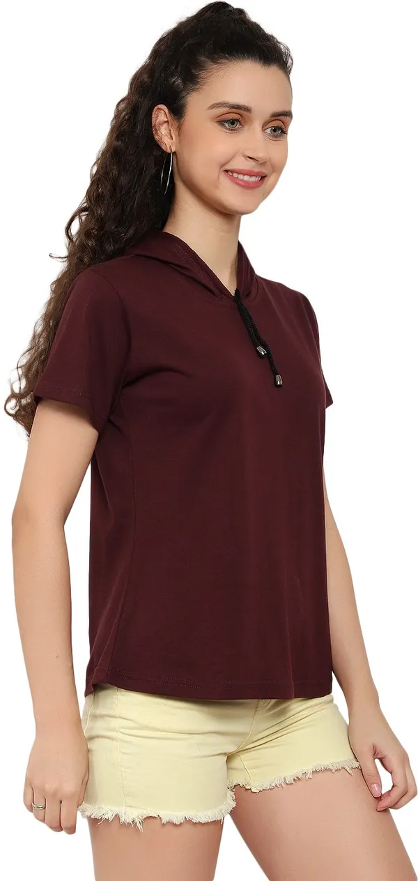 Purple_Pure_Cotton_Short_Sleeve_Solid_Hooded_Neck_Regular_T-Shirt_For_Women