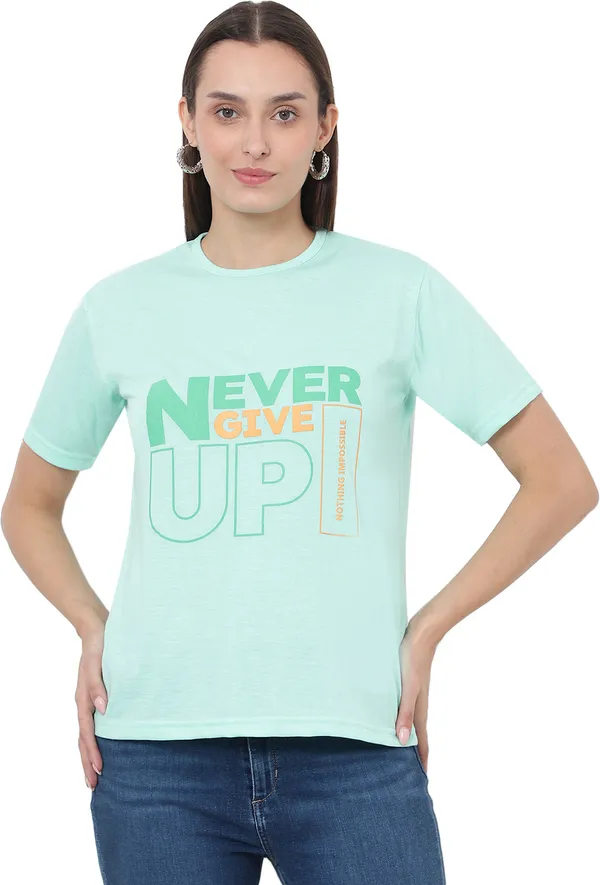 Green_Cotton_Blend_Half_Sleeve_Printed_Round_Neck_Regular_T-Shirt_For_Women