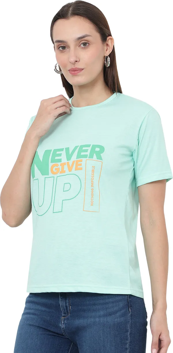 Green_Cotton_Blend_Half_Sleeve_Printed_Round_Neck_Regular_T-Shirt_For_Women