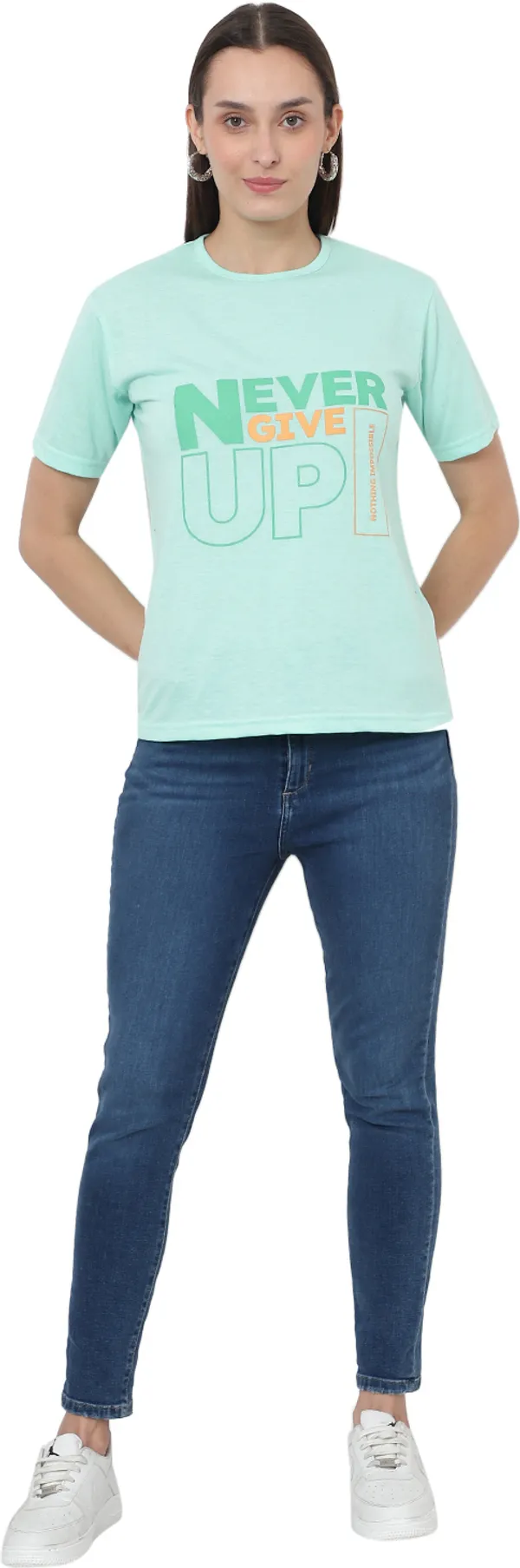 Green_Cotton_Blend_Half_Sleeve_Printed_Round_Neck_Regular_T-Shirt_For_Women
