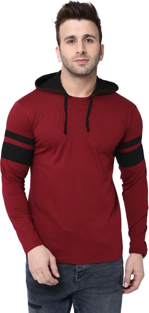 Maroon_&_Black_Cotton_Blend_Full_Sleeve_Colorblock_Hooded_Neck_Regular_T-Shirt_For_Men