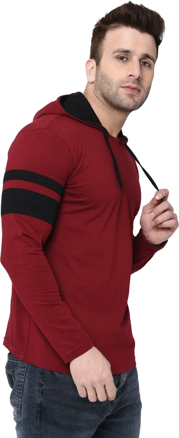 Maroon_&_Black_Cotton_Blend_Full_Sleeve_Colorblock_Hooded_Neck_Regular_T-Shirt_For_Men