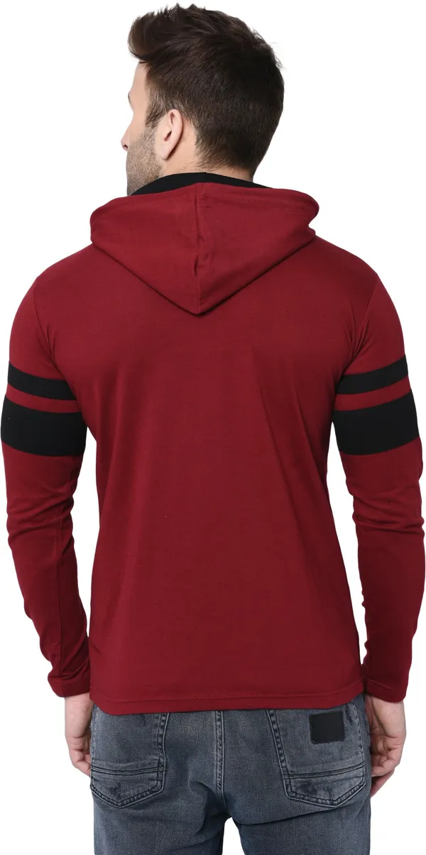 Maroon_&_Black_Cotton_Blend_Full_Sleeve_Colorblock_Hooded_Neck_Regular_T-Shirt_For_Men