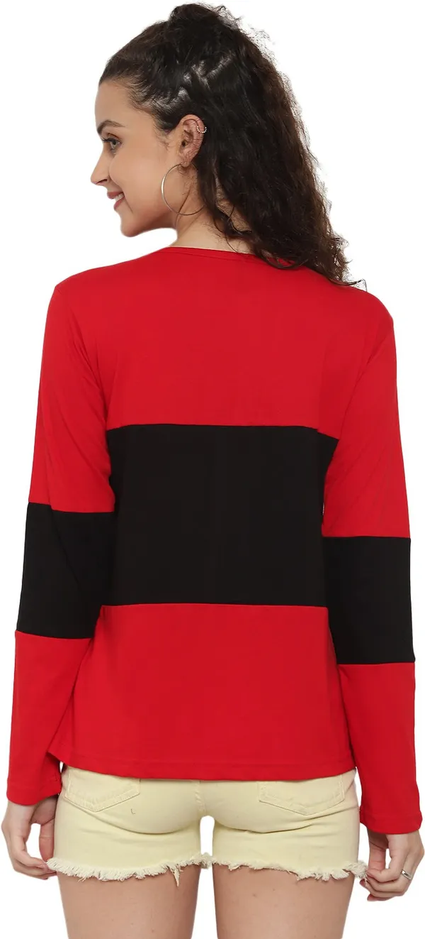 Red_Pure_Cotton_Full_Sleeve_Colorblock_Round_Neck_Regular_T-Shirt_For_Women
