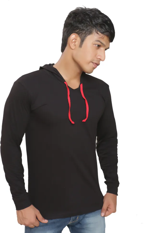 Black_Cotton_Blend_Full_Sleeve_Solid_Hooded_Neck_Regular_T-Shirt_For_Men