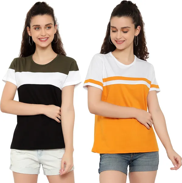 Pure_Cotton_Half_Sleeve_Colorblock_Round_Neck_Regular_T-Shirt_For_Women_(pack_Of_2)