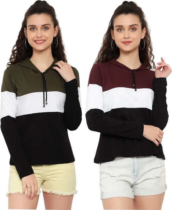 Pure_Cotton_Full_Sleeve_Striped_Hooded_Neck_Regular_T-Shirt_For_Women_(pack_Of_2)