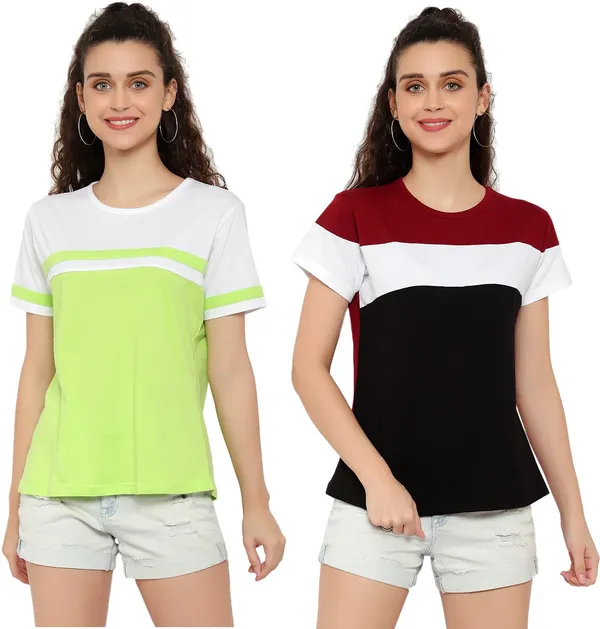 Pure_Cotton_Half_Sleeve_Colorblock_Round_Neck_Regular_T-Shirt_For_Women_(Pack_Of_2)