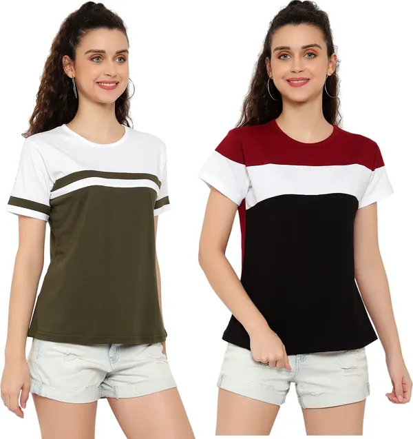 Pure_Cotton_Half_Sleeve_Colorblock_Round_Neck_Regular_T-Shirt_For_Women_(pack_Of_2)