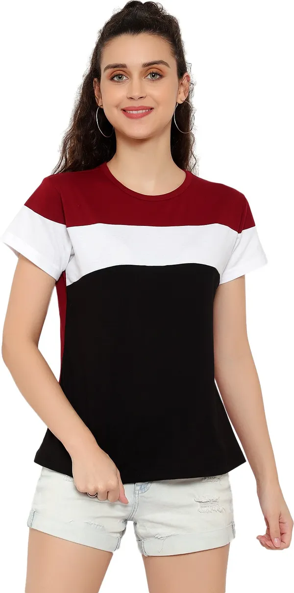 Pure_Cotton_Half_Sleeve_Colorblock_Round_Neck_Regular_T-Shirt_For_Women_(pack_Of_2)