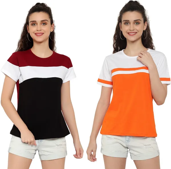 Pure_Cotton_Half_Sleeve_Colorblock_Round_Neck_Regular_T-Shirt_For_Women_(pack_Of_2)