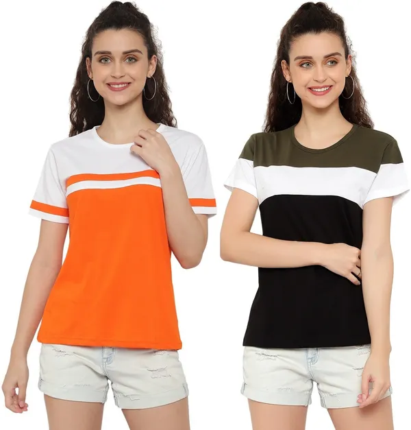 Pure_Cotton_Half_Sleeve_Colorblock_Round_Neck_Regular_T-Shirt_For_Women_(Pack_Of_2)