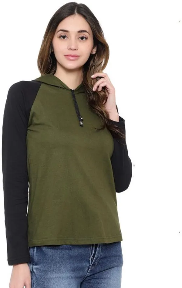 Dark_Green_&_Black_Pure_Cotton_Full_Sleeve_Hooded_Neck_Color_Block_Sweatshirt_For_Women