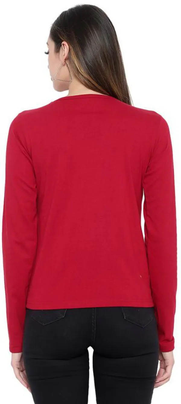 Maroon_Cotton_Blend_Full_Sleeve_Solid_V_Neck_Regular_T-Shirt_For_Women