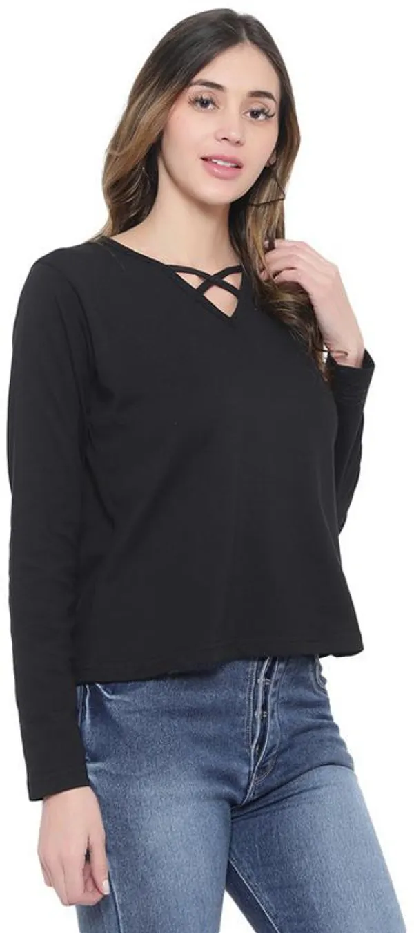 Black_Cotton_Blend_Full_Sleeve_Solid_V_Neck_Regular_T-Shirt_For_Women