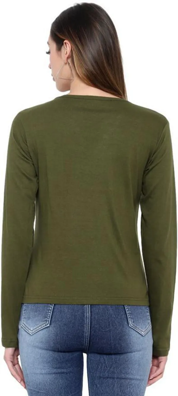 Dark_Green_Cotton_Blend_Full_Sleeve_Solid_V_Neck_Regular_T-Shirt_For_Women