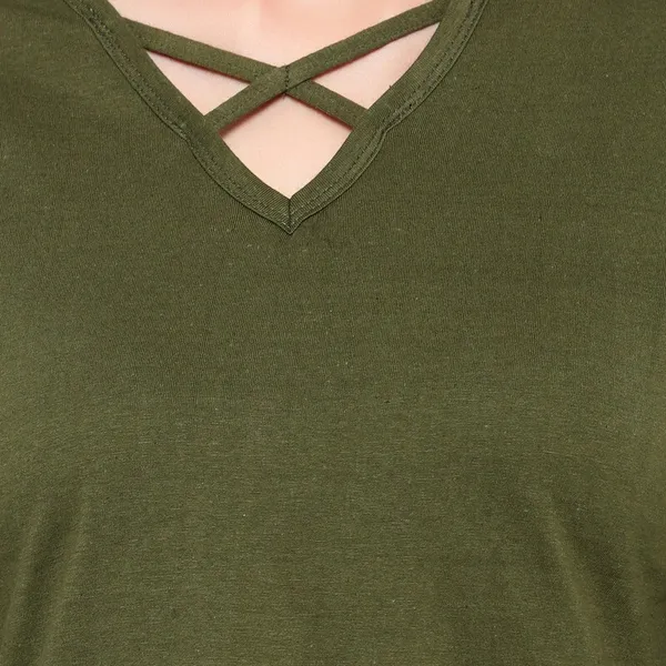 Dark_Green_Cotton_Blend_Full_Sleeve_Solid_V_Neck_Regular_T-Shirt_For_Women