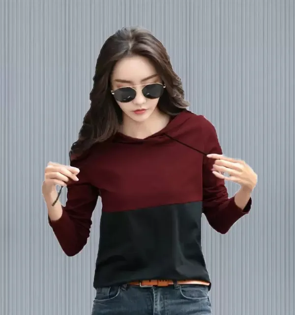 Maroon_&_Black_Cotton_Blend_Full_Sleeve_Colorblock_Round_Neck_Regular_T-Shirt_For_Women