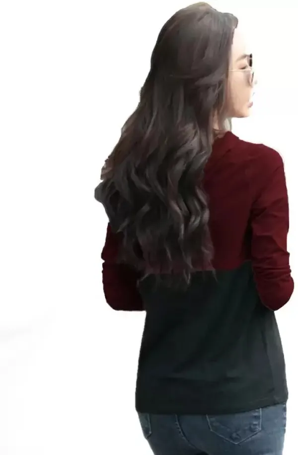 Maroon_&_Black_Cotton_Blend_Full_Sleeve_Colorblock_Round_Neck_Regular_T-Shirt_For_Women