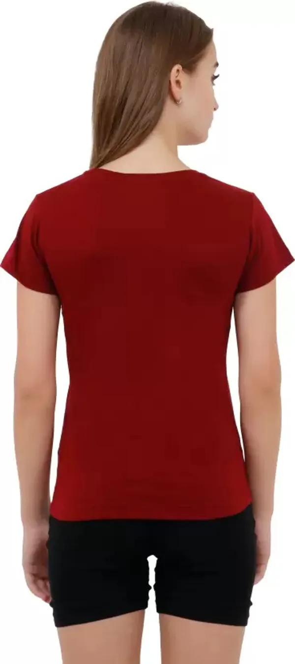 Maroon_Pure_Cotton_Short_Sleeve_Solid_Round_Neck_Regular_T-Shirt_For_Women