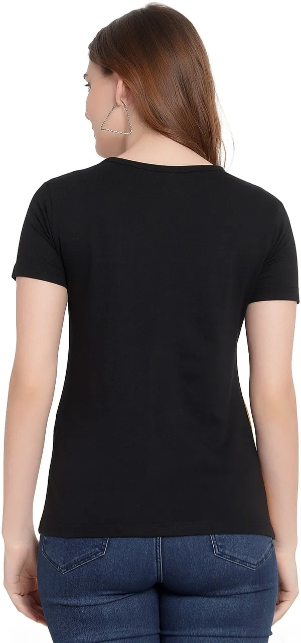 Pure_Cotton_Short_Sleeve_Colorblock_Round_Neck_Regular_T-Shirt_For_Women