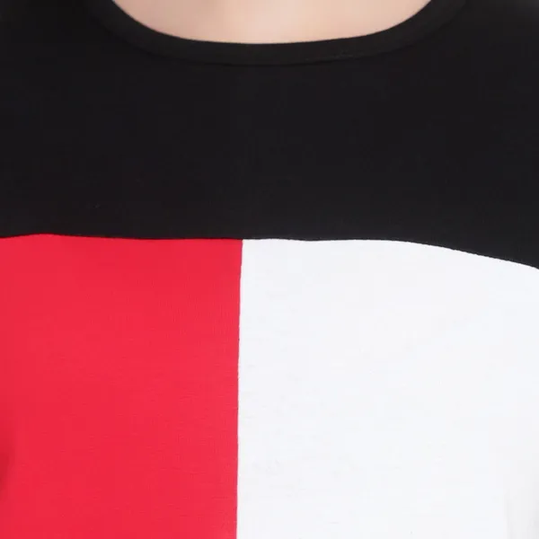 Pure_Cotton_Short_Sleeve_Colorblock_Round_Neck_Regular_T-Shirt_For_Women