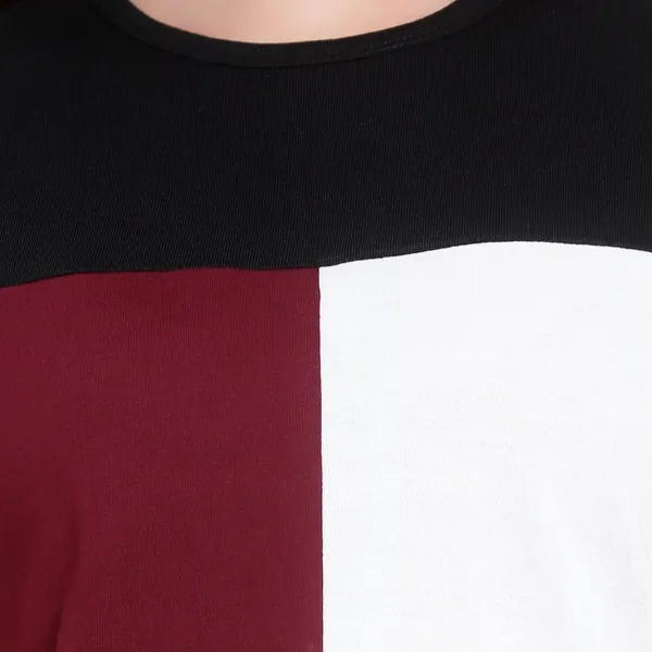 Pure_Cotton_Short_Sleeve_Colorblock_Round_Neck_Regular_T-Shirt_For_Women