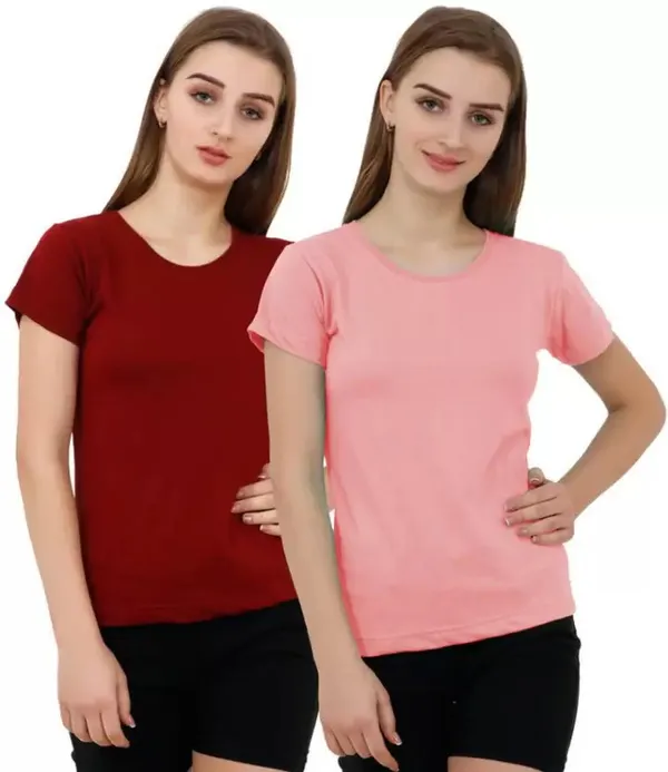 Pink_Pure_Cotton_Half_Sleeve_Solid_Round_Neck_Regular_T-Shirt_For_Women_(Pack_Of_2)