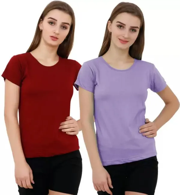 Black_&_Pink_Pure_Cotton_Half_Sleeve_Solid_Round_Neck_Regular_T-Shirt_For_Women_(pack_Of_2)