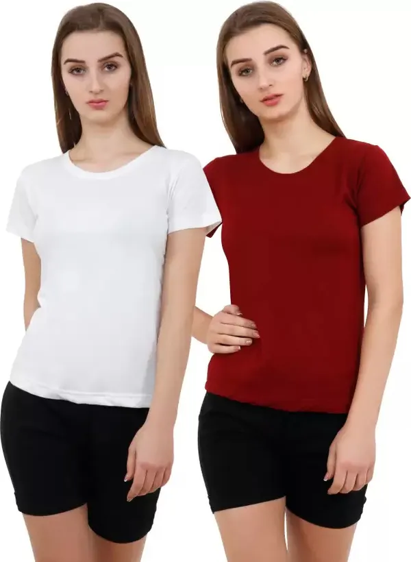 Black_&_Pink_Pure_Cotton_Half_Sleeve_Solid_Round_Neck_Regular_T-Shirt_For_Women_(pack_Of_2)