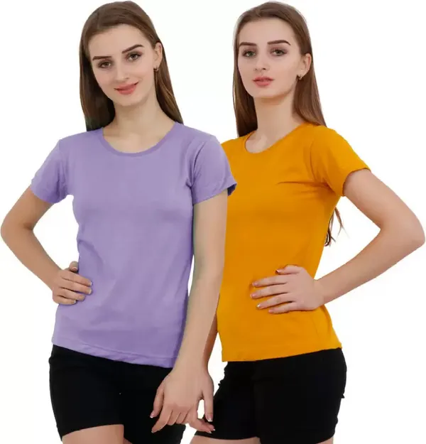 Black_&_Pink_Pure_Cotton_Half_Sleeve_Solid_Round_Neck_Regular_T-Shirt_For_Women_(Pack_Of_2)
