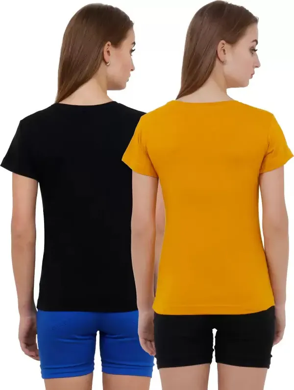 Black_&_Yellow_Pure_Cotton_Half_Sleeve_Solid_Round_Neck_Regular_T-Shirt_For_Women(pack_Of_2)