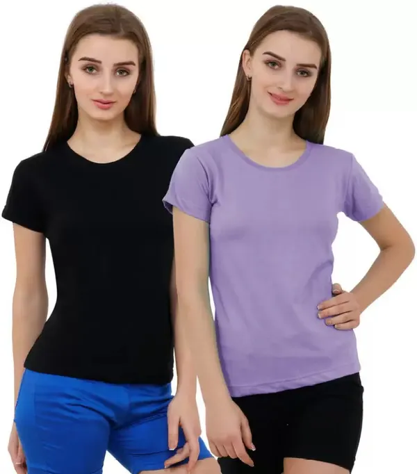 Black_&_Pink_Pure_Cotton_Half_Sleeve_Solid_Round_Neck_Regular_T-Shirt_For_Women_(pack_of_2)