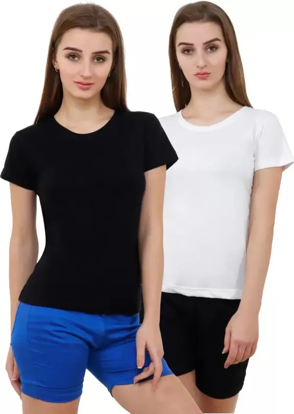 Black_&_Pink_Pure_Cotton_Half_Sleeve_Solid_Round_Neck_Regular_T-Shirt_For_Women_(pack_Of_2)