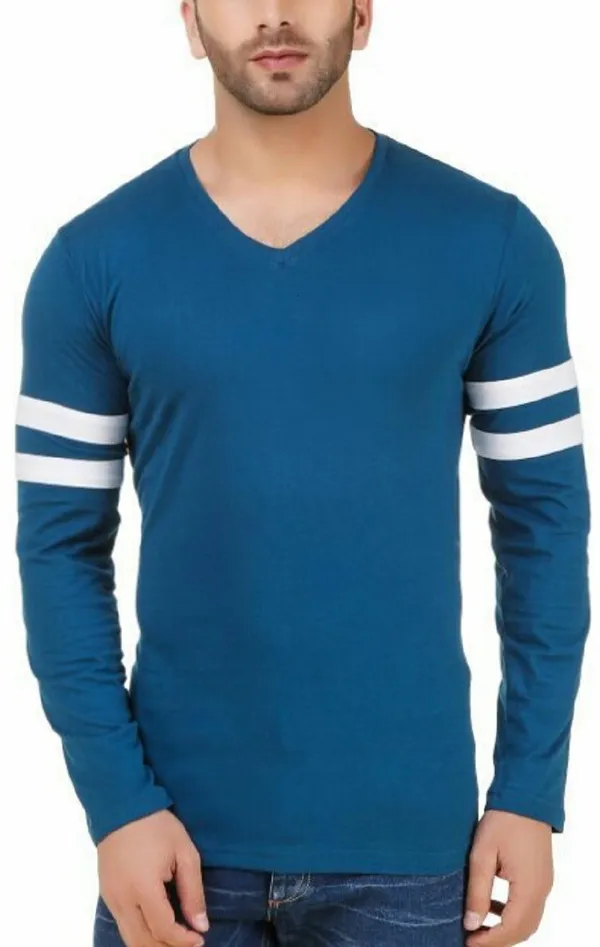Blue_Cotton_Blend_Full_Sleeve_Solid_V_Neck_Regular_T-Shirt_For_Men