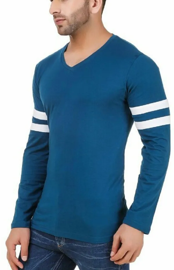 Blue_Cotton_Blend_Full_Sleeve_Solid_V_Neck_Regular_T-Shirt_For_Men
