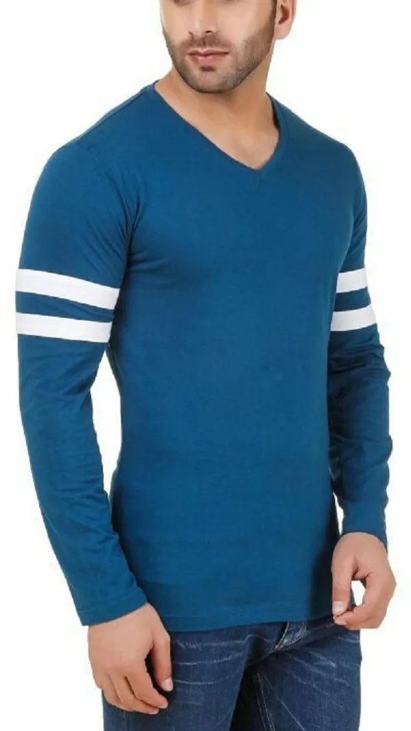 Blue_Cotton_Blend_Full_Sleeve_Solid_V_Neck_Regular_T-Shirt_For_Men