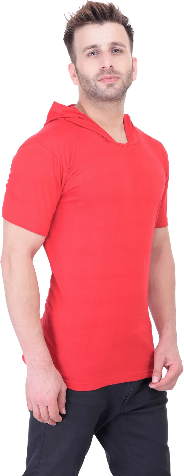 Red_Cotton_Blend_Half_Sleeve_Solid_Hooded_Neck_Regular_T-Shirt_For_Men