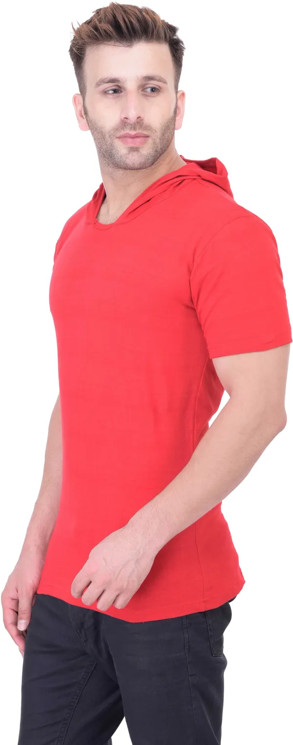 Red_Cotton_Blend_Half_Sleeve_Solid_Hooded_Neck_Regular_T-Shirt_For_Men