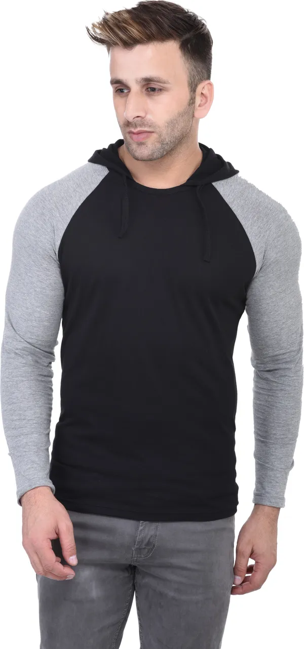 Black_Cotton_Blend_Full_Sleeve_Colorblock_Hooded_Neck_Regular_T-Shirt_For_Men