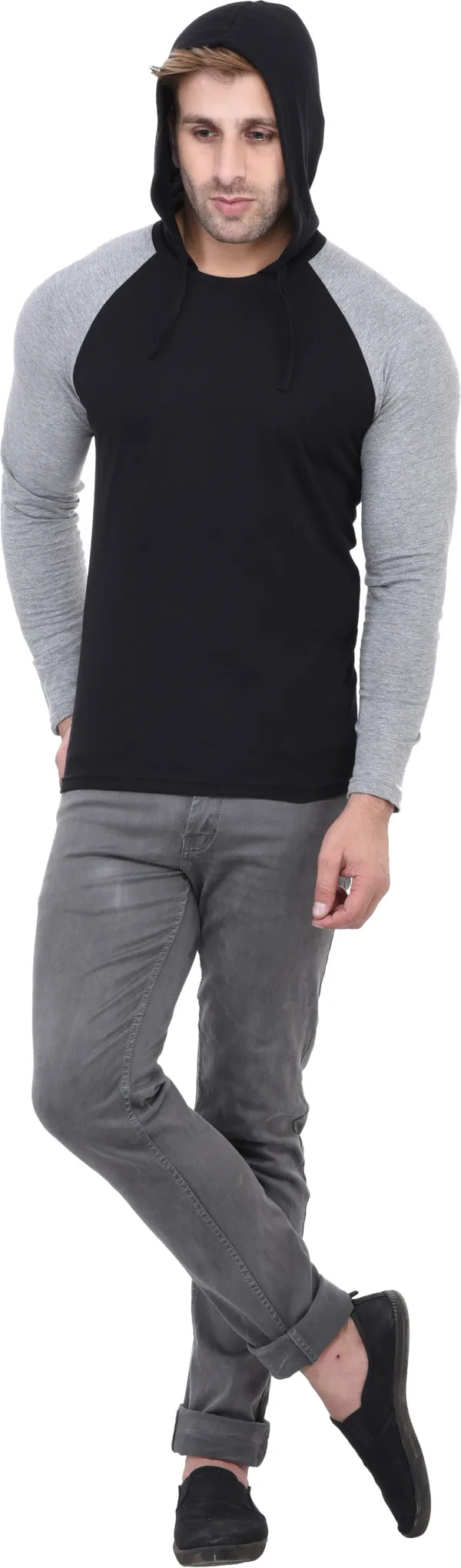 Black_Cotton_Blend_Full_Sleeve_Colorblock_Hooded_Neck_Regular_T-Shirt_For_Men