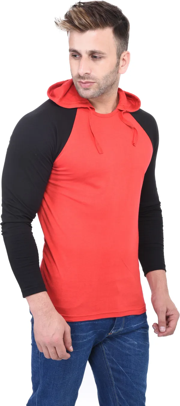 Red_Cotton_Blend_Half_Sleeve_Colorblock_Hooded_Neck_Regular_T-Shirt_For_Men