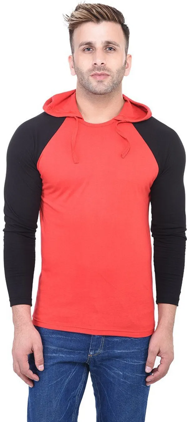 Red_Cotton_Blend_Half_Sleeve_Colorblock_Hooded_Neck_Regular_T-Shirt_For_Men