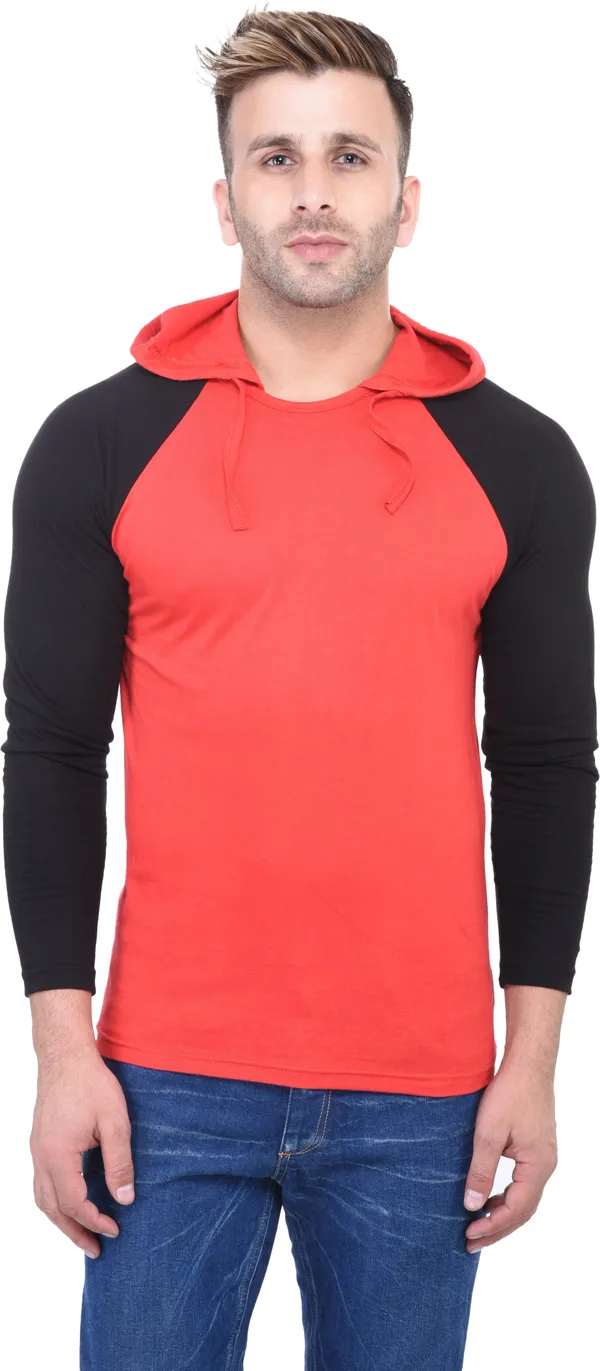 Red_Cotton_Blend_Half_Sleeve_Colorblock_Hooded_Neck_Regular_T-Shirt_For_Men