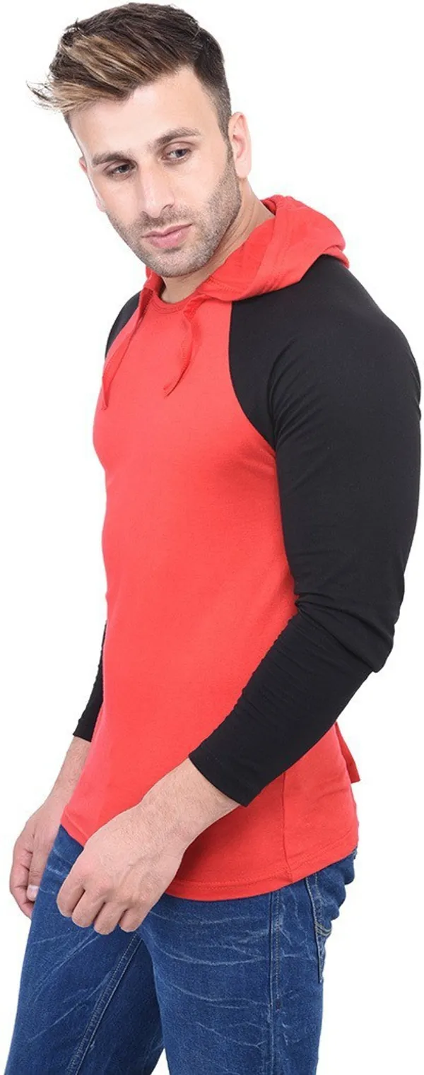 Red_Cotton_Blend_Half_Sleeve_Colorblock_Hooded_Neck_Regular_T-Shirt_For_Men