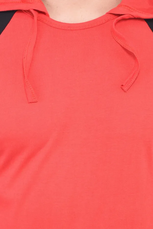 Red_Cotton_Blend_Half_Sleeve_Colorblock_Hooded_Neck_Regular_T-Shirt_For_Men